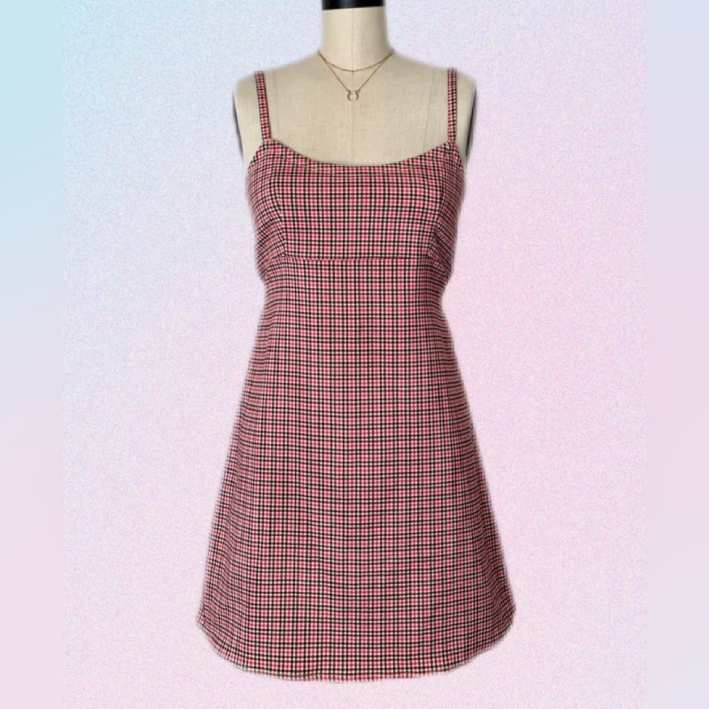 Brandy Melville • Pink/Black/Red/White Plaid Self-Tie Colleen Dress 🖤